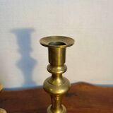 Pair of duo of ringed brass candlesticks
