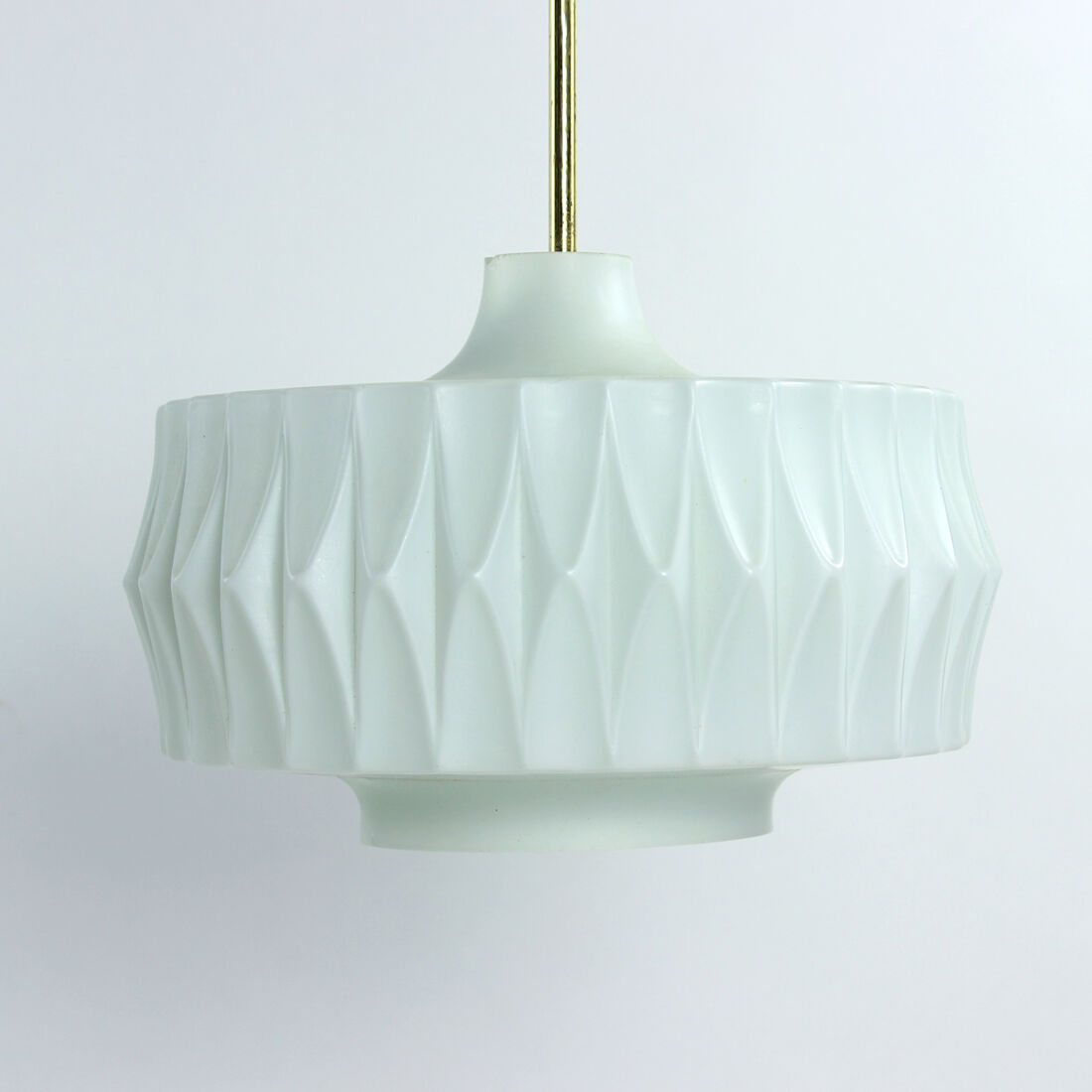 Midcentury ceiling pendant in white glass and brass, czechoslovakia 1960s