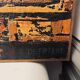 Orange and black abstract painting, oil on panel, Serge Detriaux, 1998