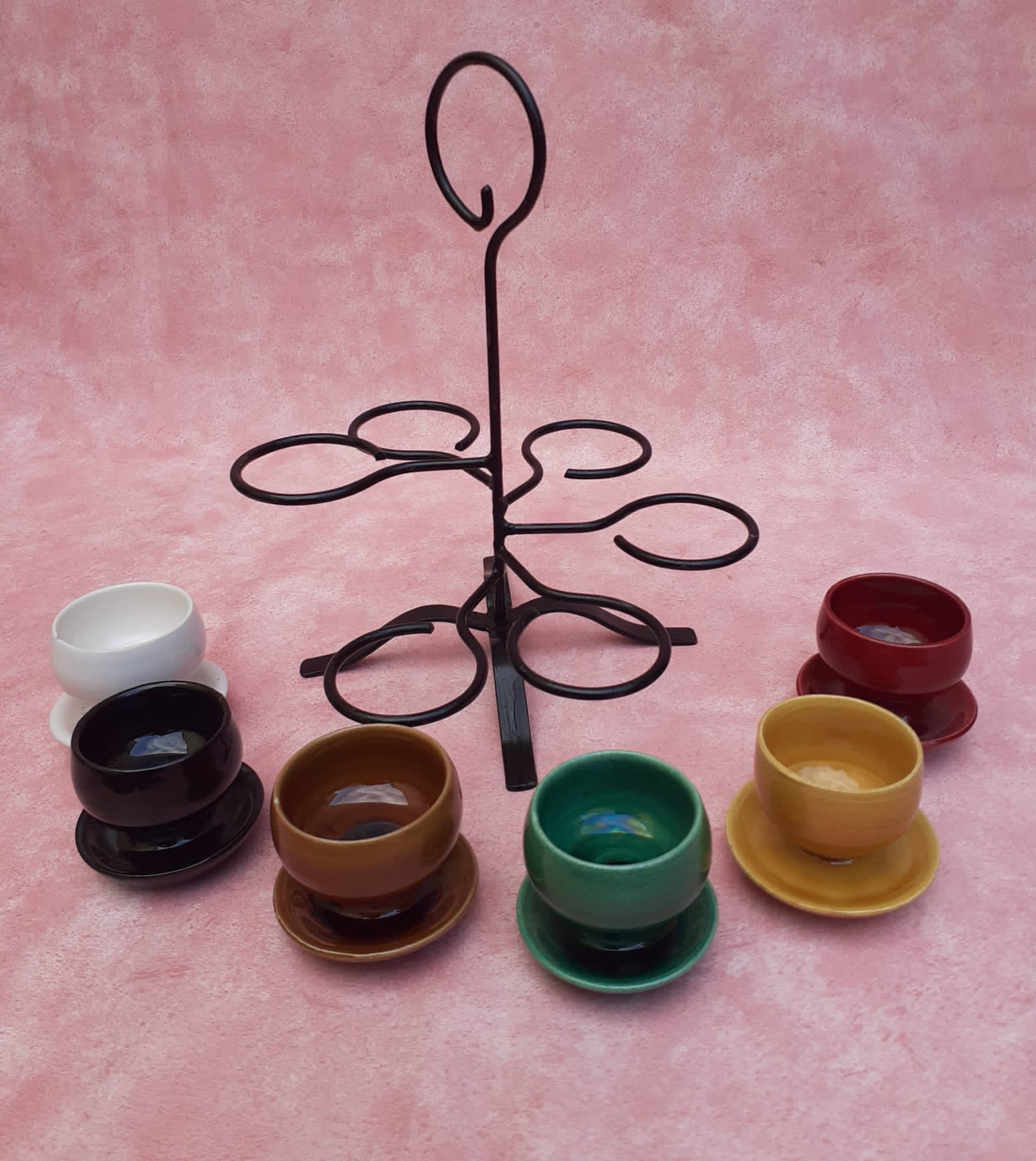 6 vintage coquetiers with their support