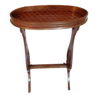 Small vintage marquetry pedestal table