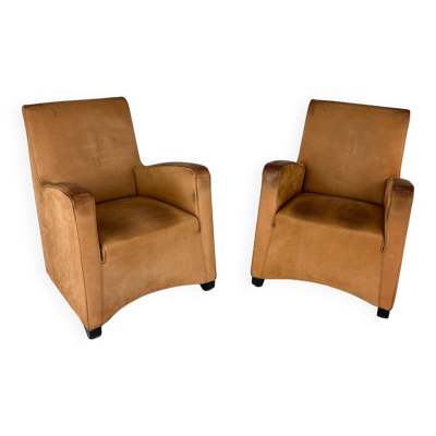 2 fauteuils Wittmann ''Duke'' en daim par Hannes Wettstein, 1990