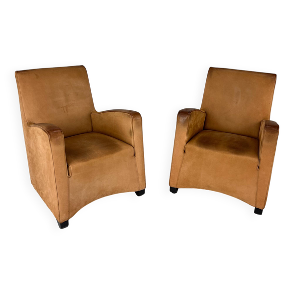 2 fauteuils Wittmann ''Duke'' en daim par Hannes Wettstein, 1990