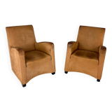 2 fauteuils Wittmann "Duke" en daim par Hannes Wettstein, 1990