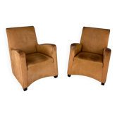 2 fauteuils Wittmann "Duke" en daim par Hannes Wettstein, 1990