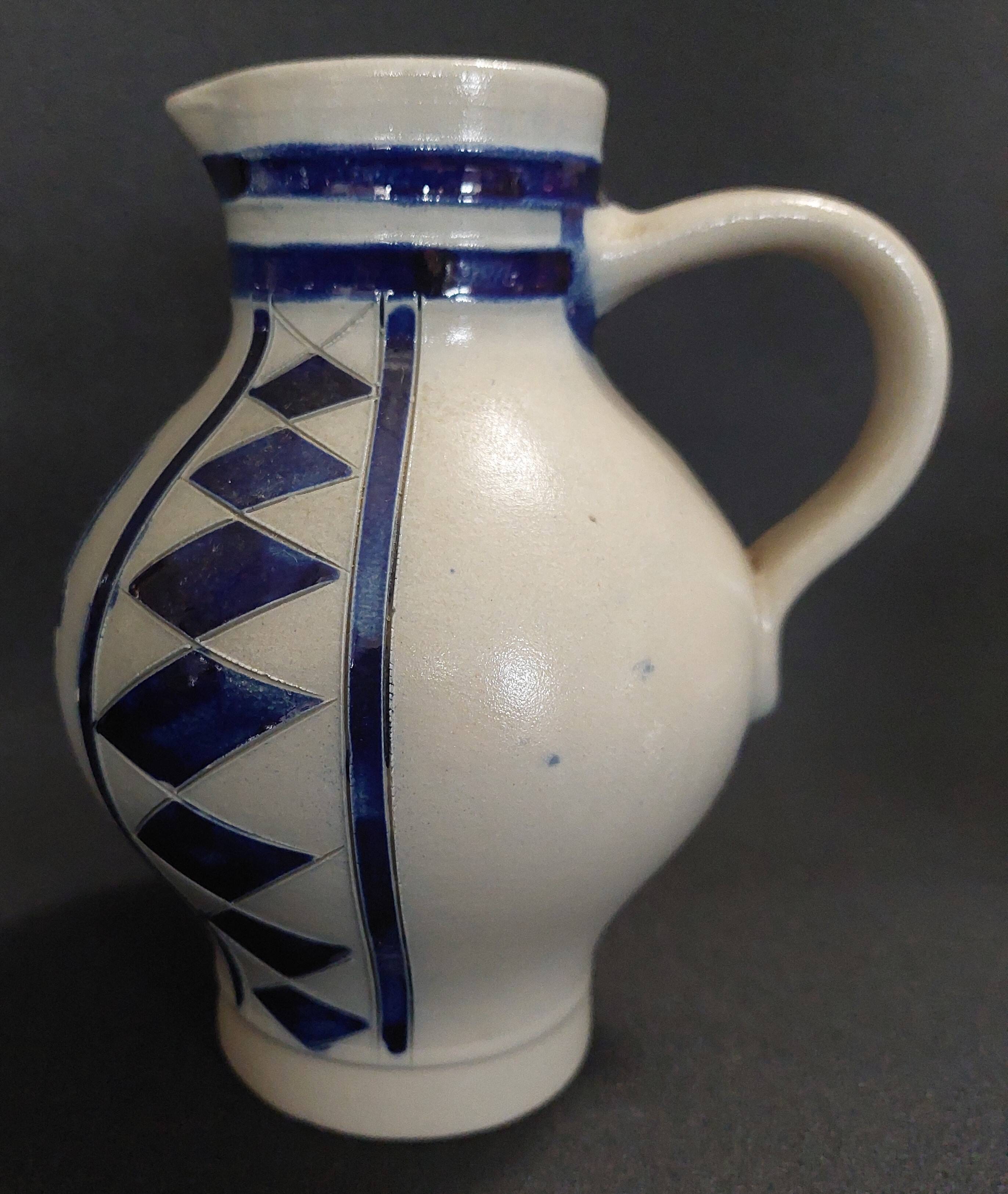 Salt-glazed stoneware jug in cobalt blue, Germany, Westerwald, 20th century.