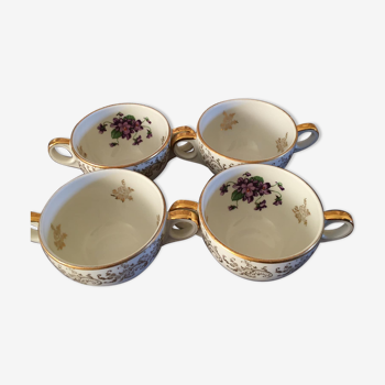 4 cups with 2 handles stamped Limoges