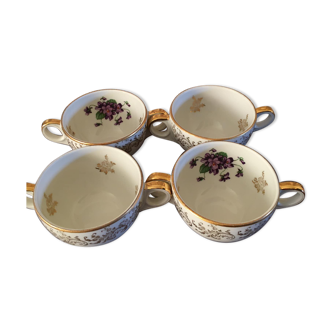 4 cups with 2 handles stamped Limoges