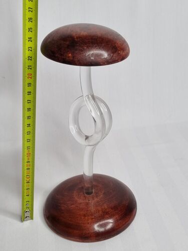 Hat holder in wood and vintage plexiglass, 26 cm