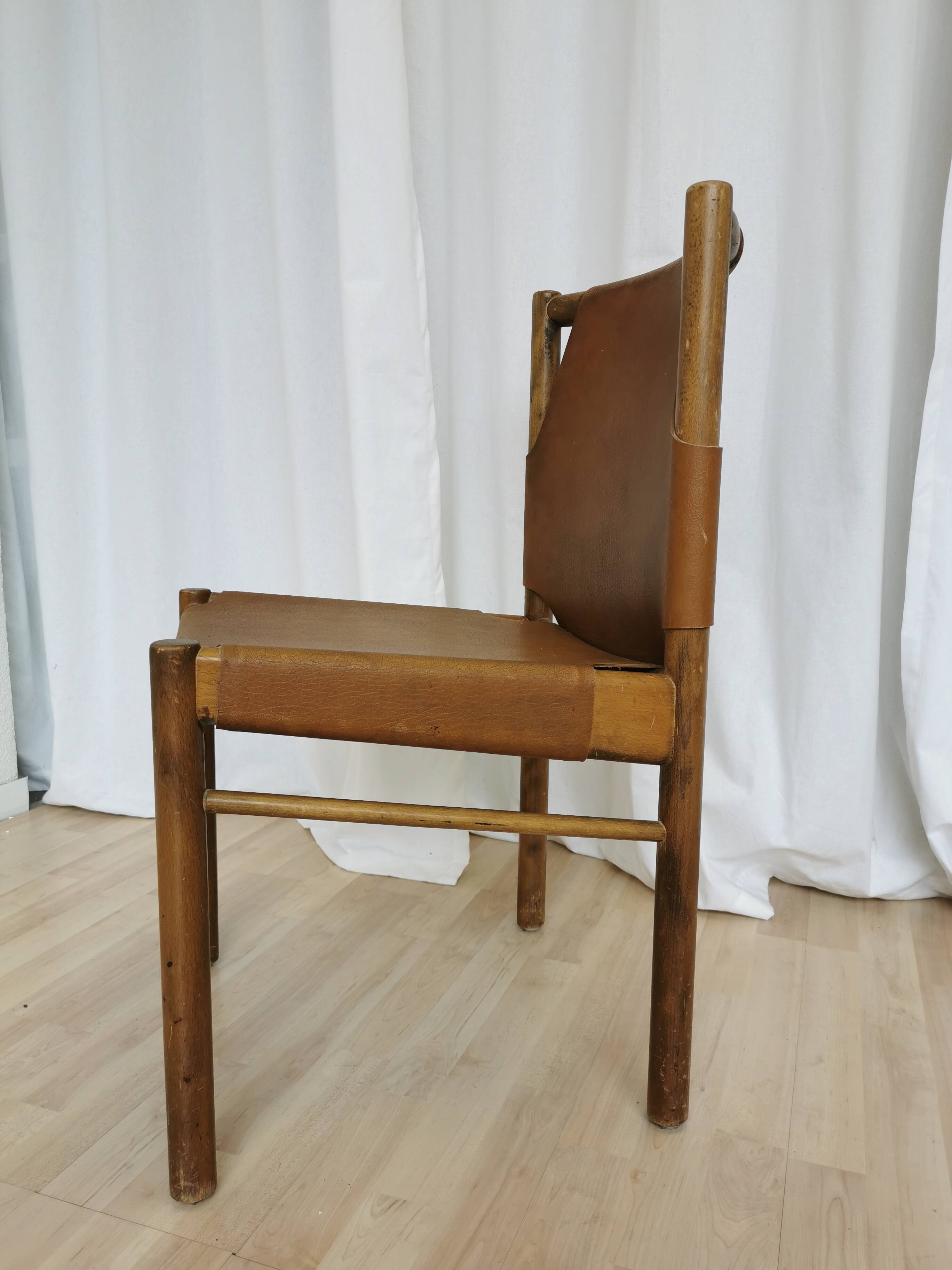 Vintage Janez Lajovic Leather Dining Chair: Mid-Century Modern 1980s