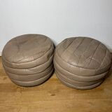 Pair of De Sède patchwork leather poufs