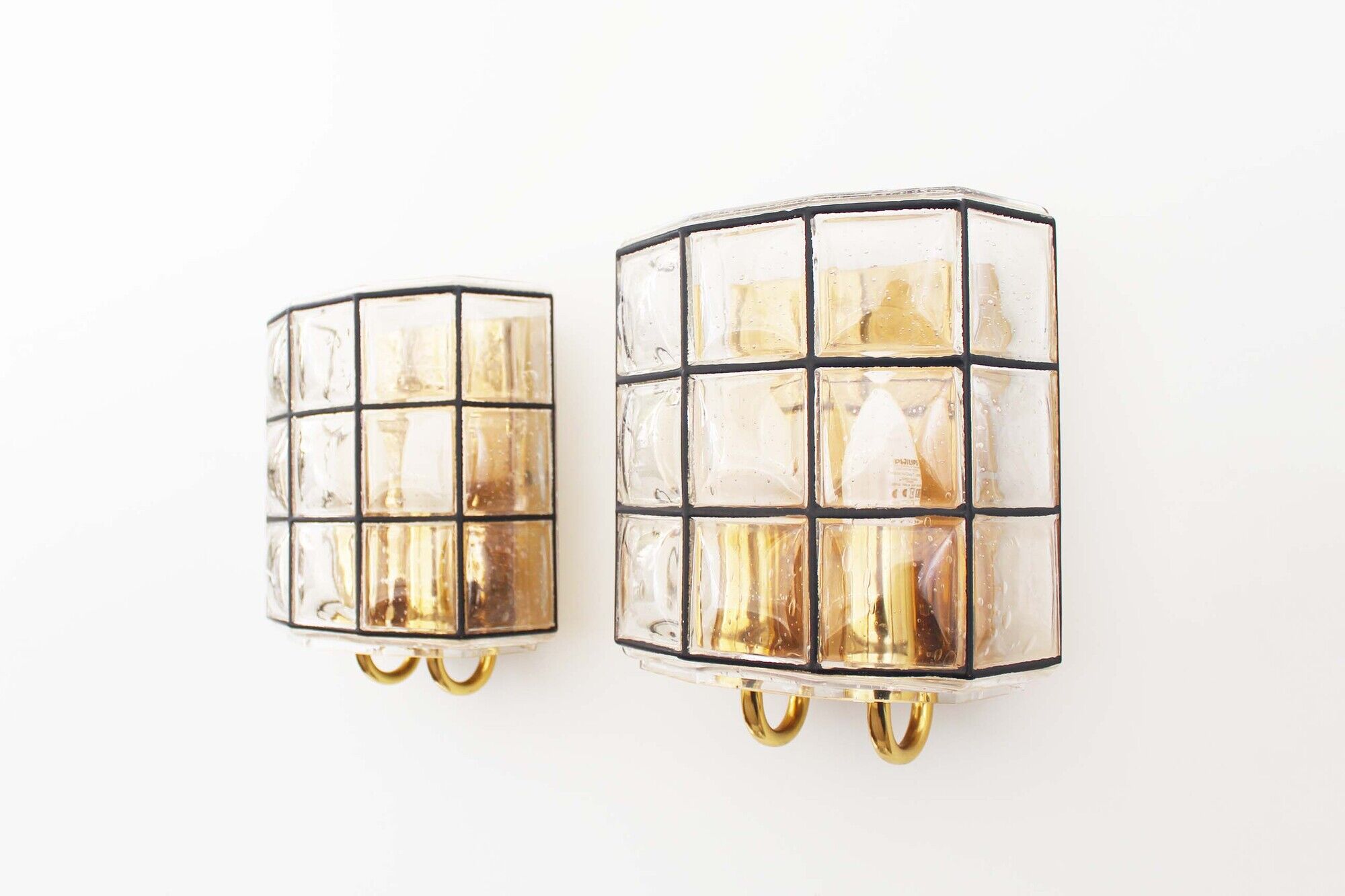 Pair of brass and glass facetted sconces by Glashutte Limburg