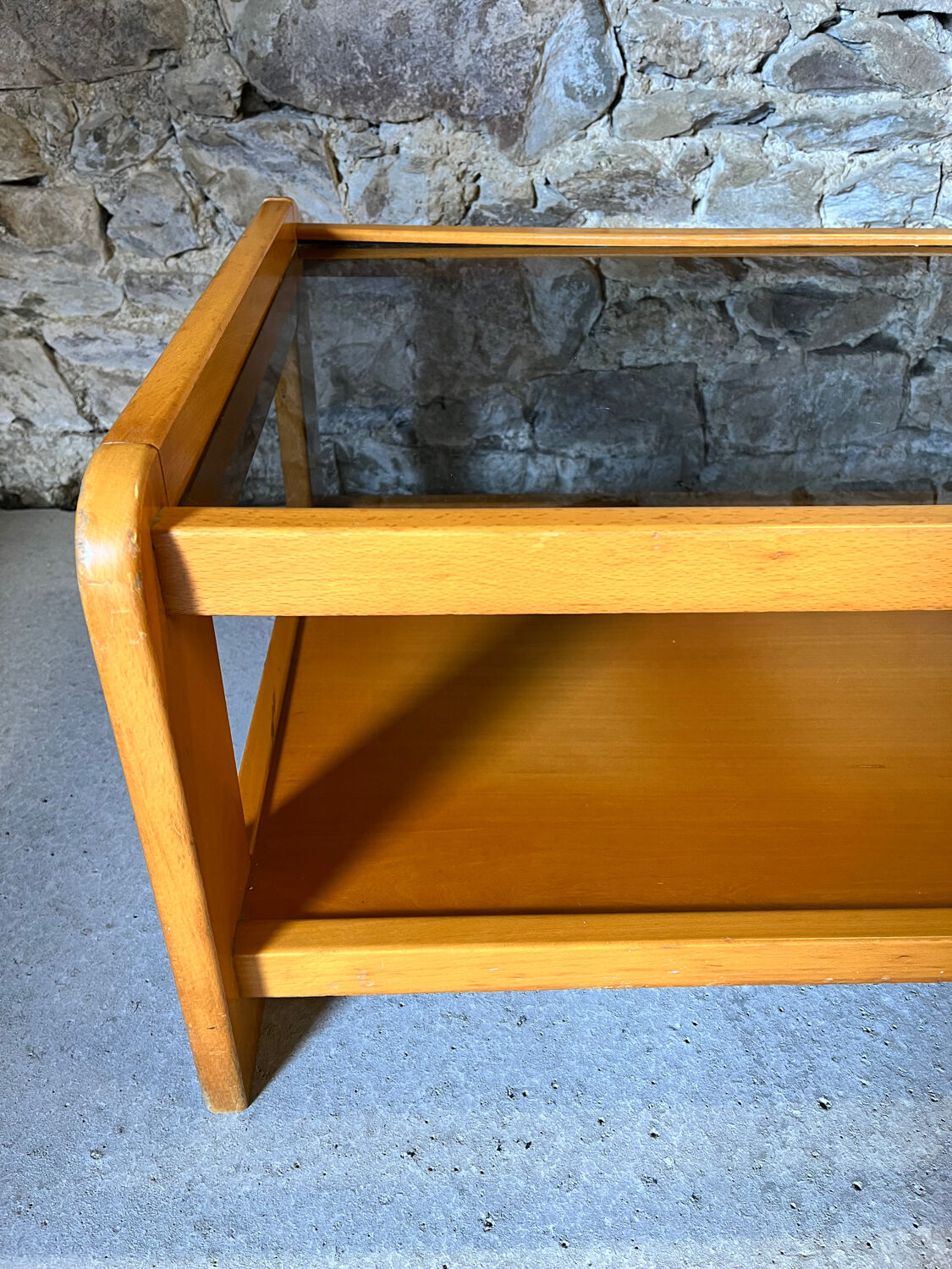 Wood and smoked glass coffee table from the 80s