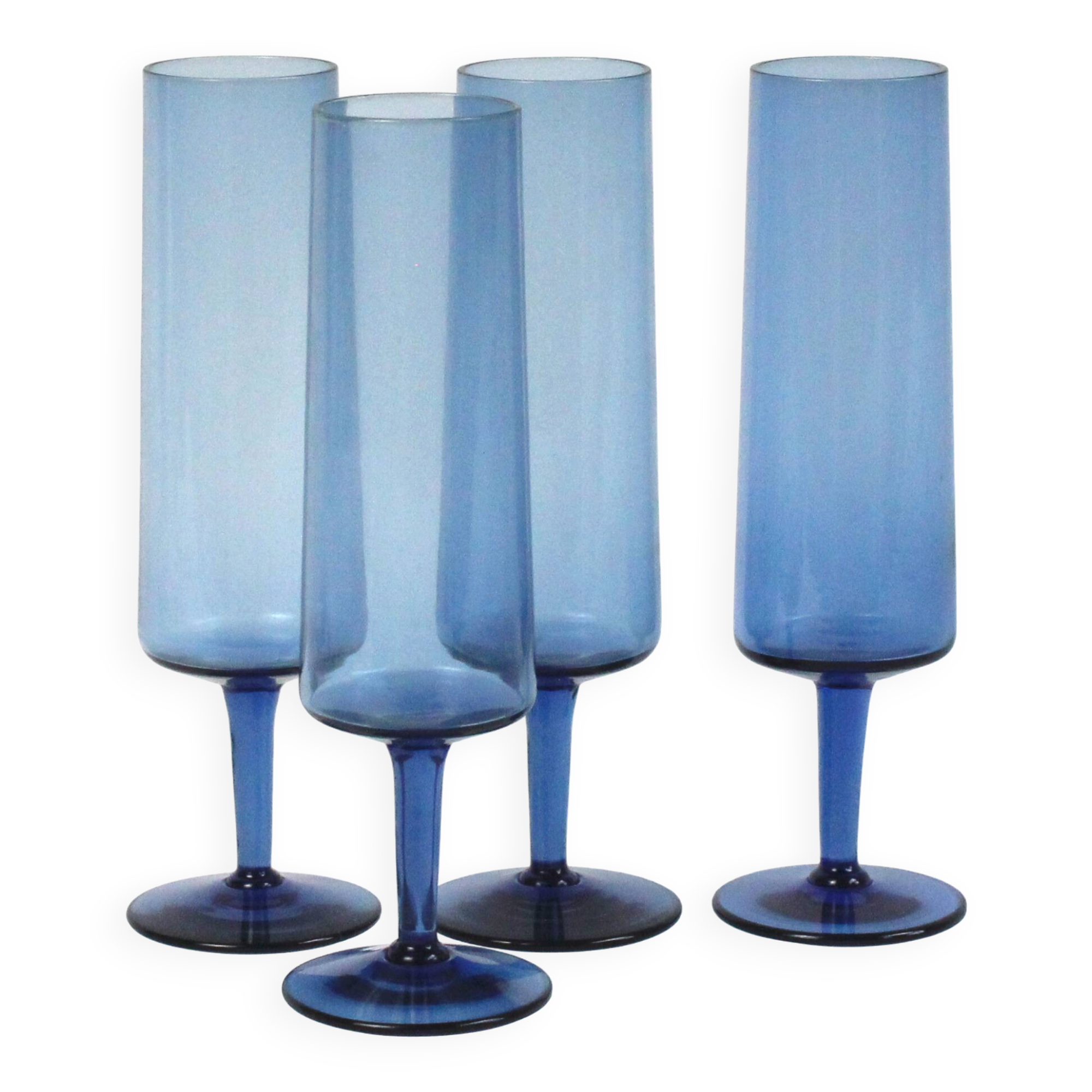 Set of 4 vintage cobalt blue champagne flutes - glassware from Boussu