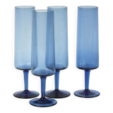 Set of 4 vintage cobalt blue champagne flutes - glassware from Boussu