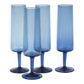 Set de 4 flutes à champagne vintage bleu cobalt - verrerie de Boussu