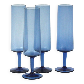 Set of 4 vintage cobalt blue champagne flutes - glassware from Boussu