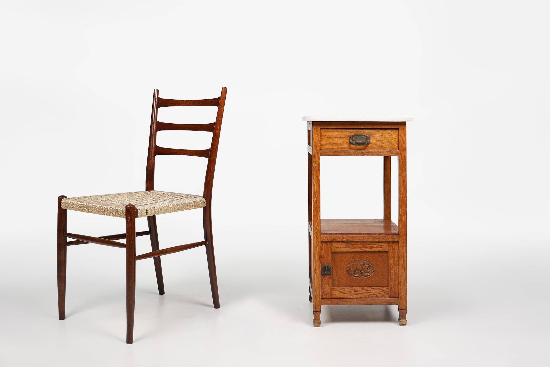French Art Deco bedside table with a Carrara marble top, circa 1920.