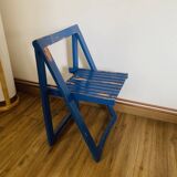 Folding chair in blue painted wood, Italy 1960