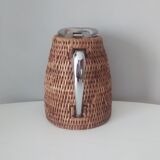 1980s rattan stainless steel pitcher