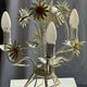 Small vintage cream metal flower chandelier with orange flowers and 3 arms.