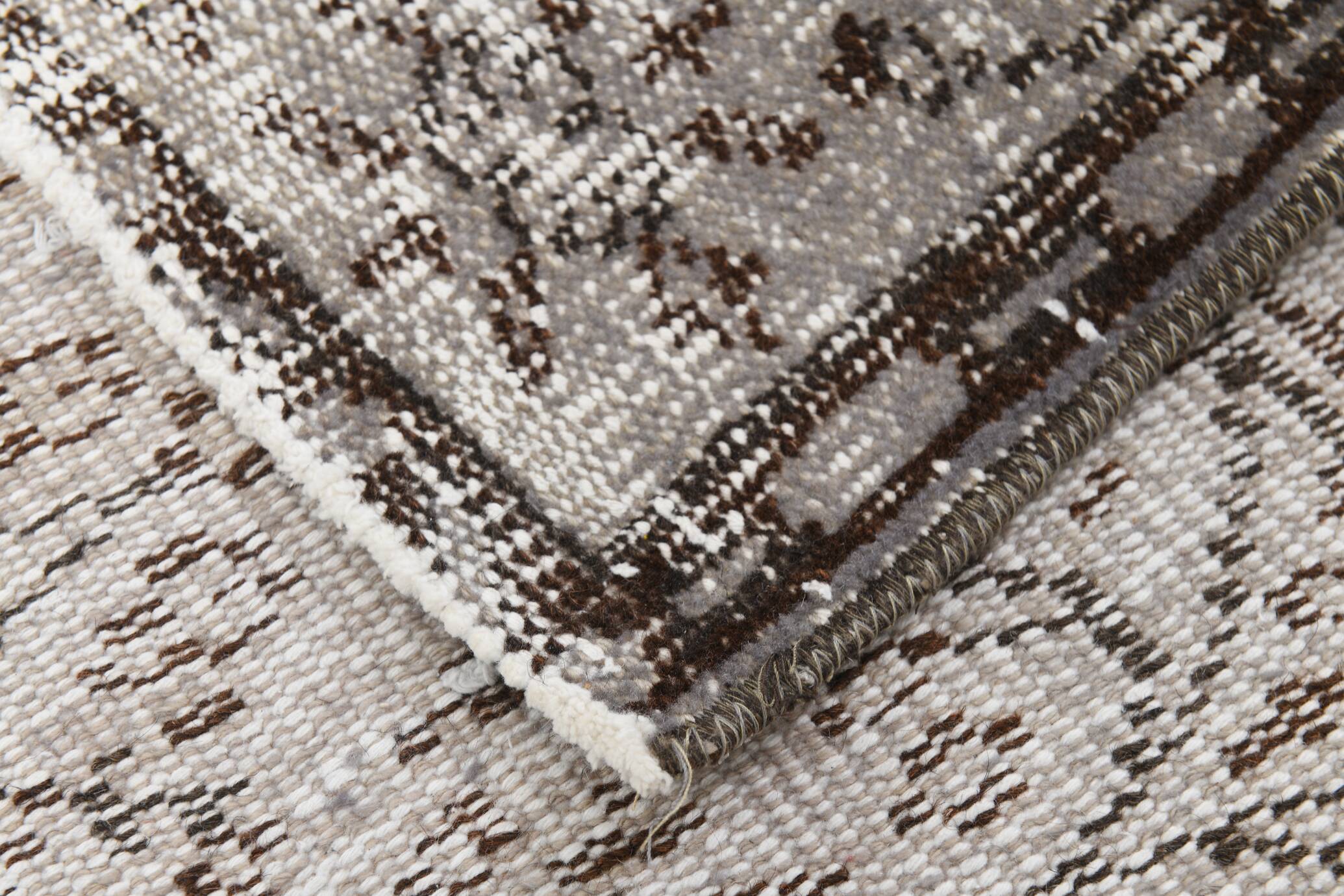 Gray & black floral turkish vintage rug