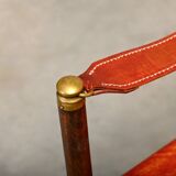 Pair Mogens Koch MK-16 Folding Chair in Oak Wood with Red Leather for Valma