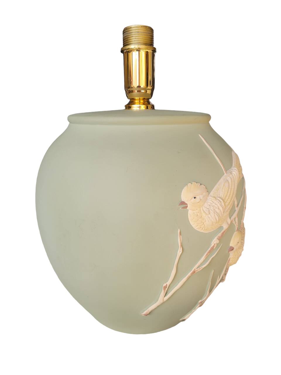 Matt green table lamp and birds in relief