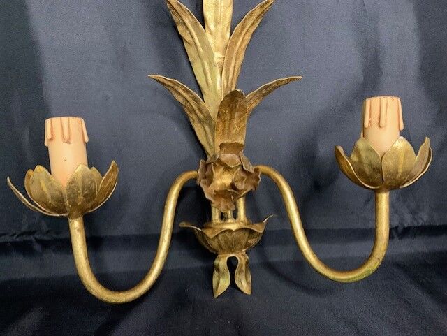 Wall lamp 2 lights golden metal design flower Rose style Italy