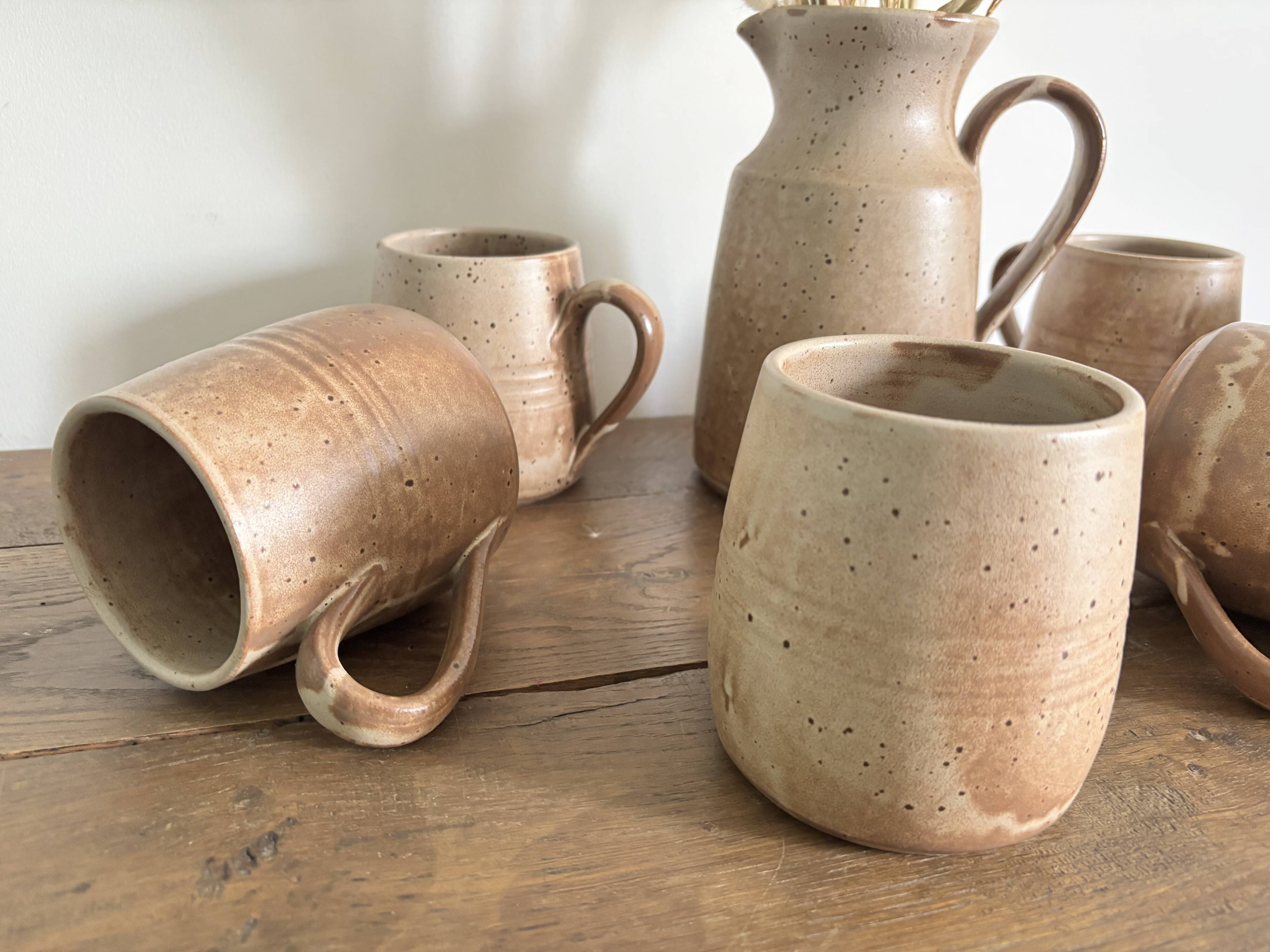 Vintage complete stoneware service – 6 mugs & jug Vallauris