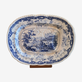 Antique Blue and White Porcelain Meat Serving Dish, from the 1830s