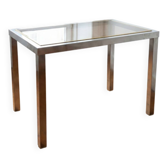 70s Design Side Table - Guy Lefèvre / Jansen - Steel & Brass