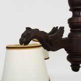 Antique hand-carved wooden dragon chandelier with 4 lights from the 1950s
