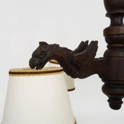 Antique hand-carved wooden dragon chandelier with 4 lights from the 1950s