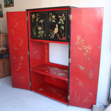 Black and red chinoiserie wardrobe – illuminated vintage furniture