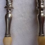 Cutlery with salad in filled silver (minerva hallmark) and ivory, late nineteenth