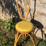 Coffee table & 2 vintage bamboo and rattan chairs 1950