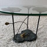 Table basse nénuphars en bronze vintage