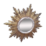 Vintage antique golden wooden sun mirror