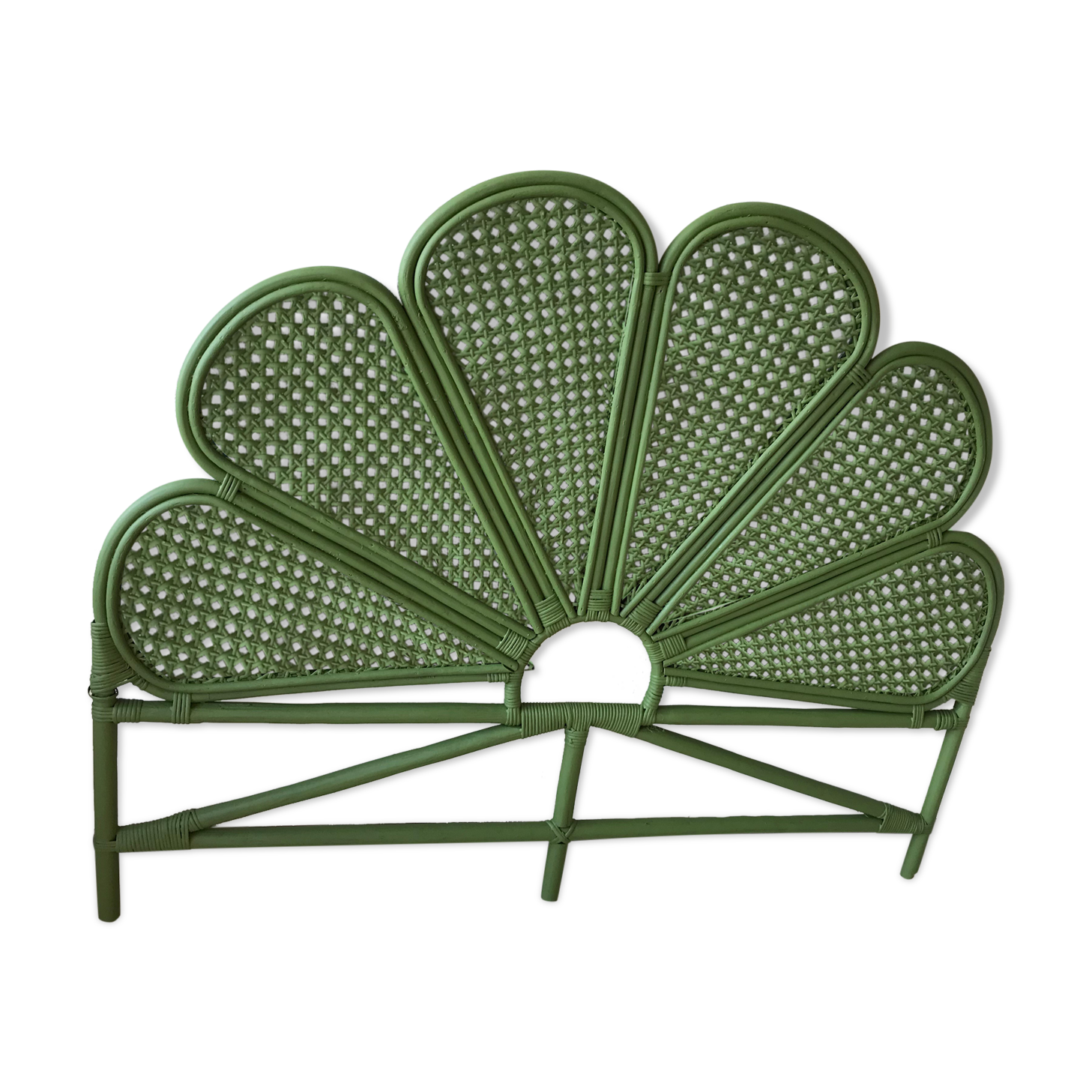 Double headboard in green rattan