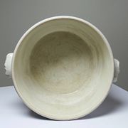 Bouillon/cocotte ancienne en terre de fer émaillée à décor bleu St Uze