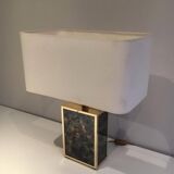 Lamp in gilded metal and stylized glass. In the style of Aldo Tura