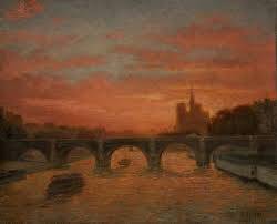 P. Druard: Sunset over Paris and Notre-Dame