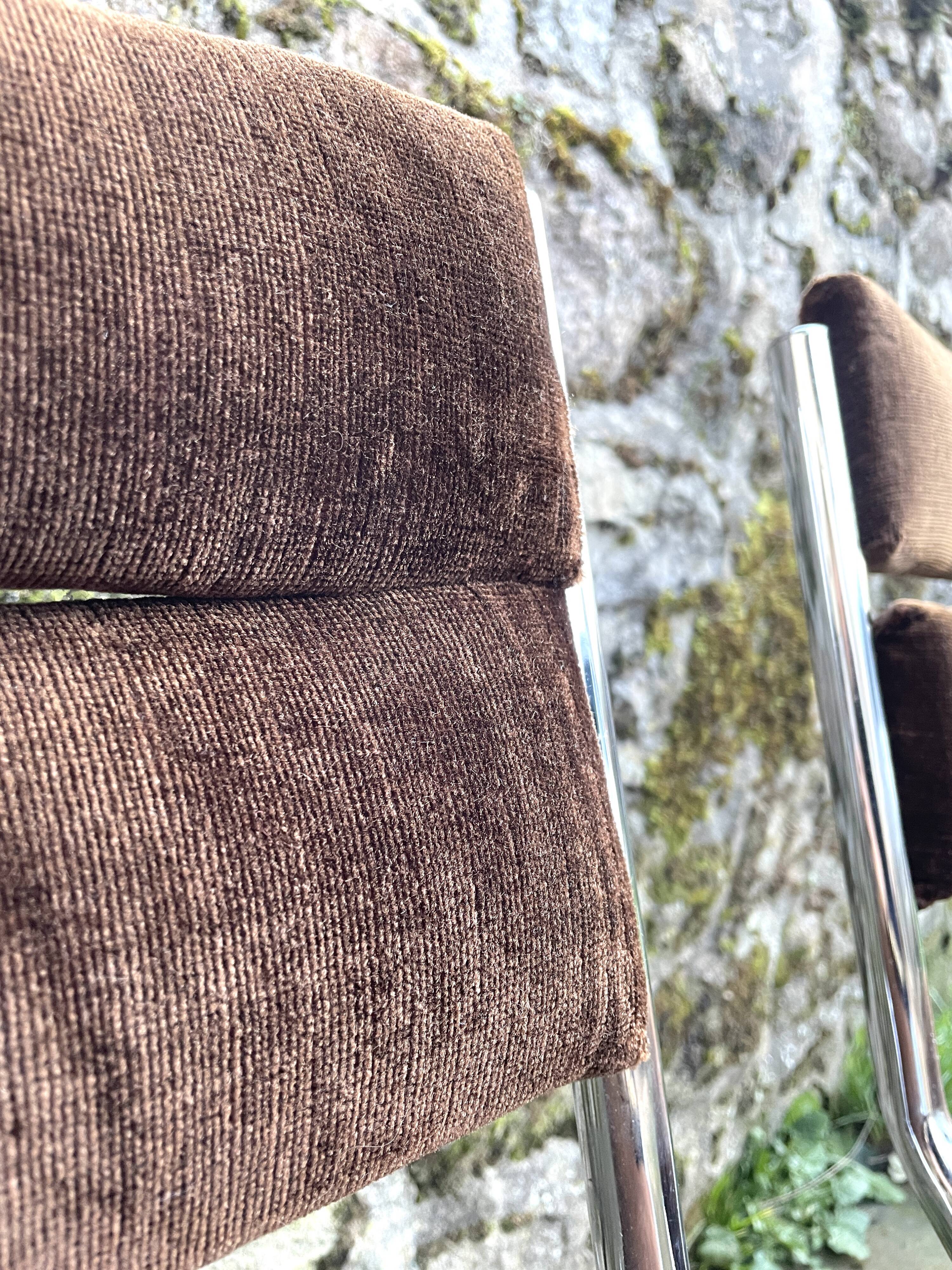Set of 4 brown velvet zigzag chairs 1970