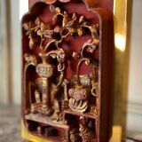 Laiton table lamp, laqué wood plate and golden china circa 1980