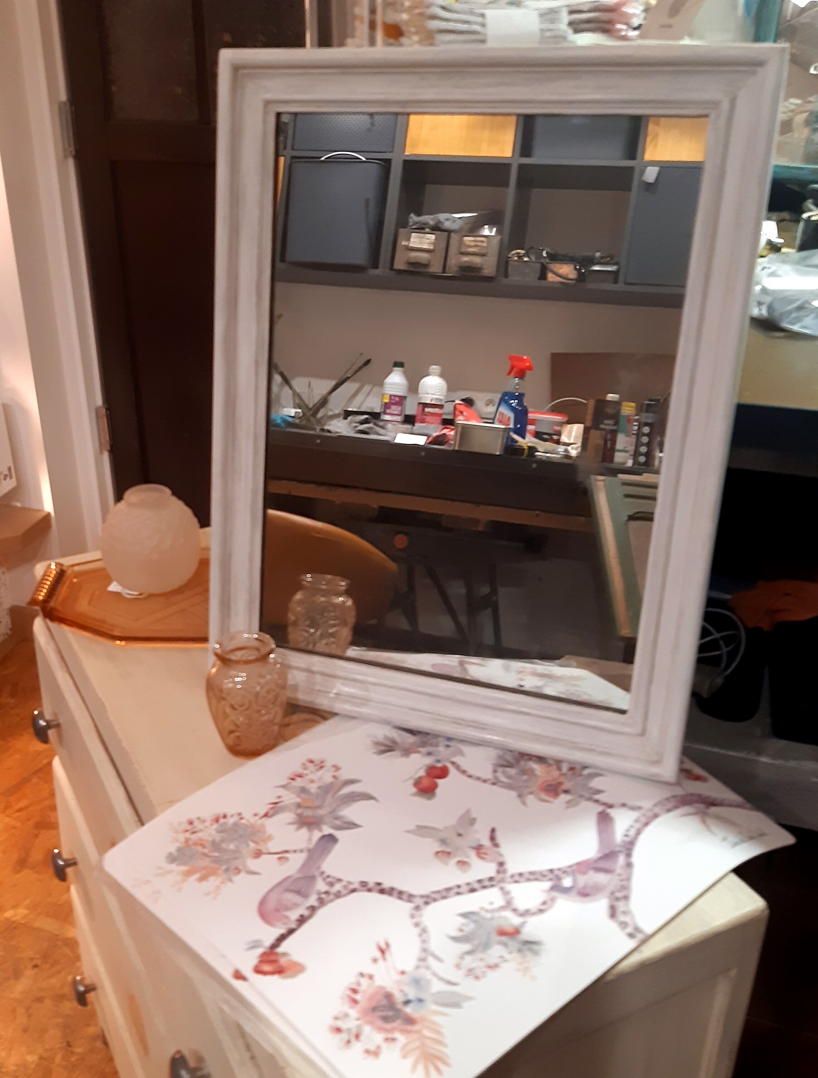 Mirror, wood, old, white patina