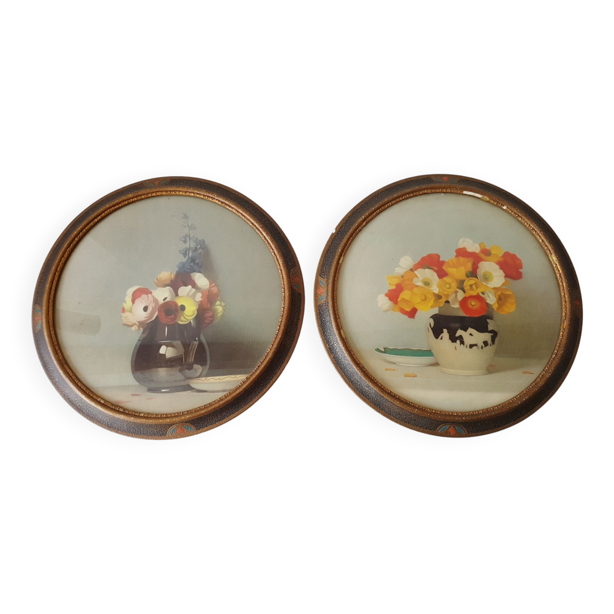 Set of 2 vintage art deco round frames 1940s 1950s cecile hay boots 40s