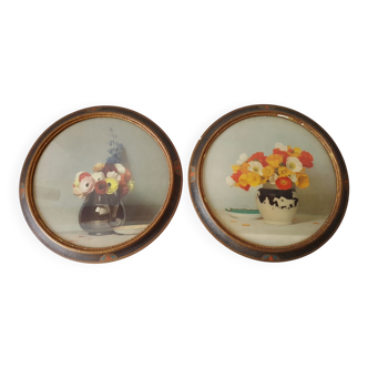 Set of 2 vintage art deco round frames 1940s 1950s cecile hay boots 40s
