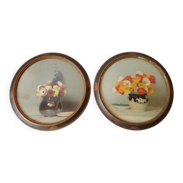 Set of 2 vintage art deco round frames 1940s 1950s cecile hay boots 40s