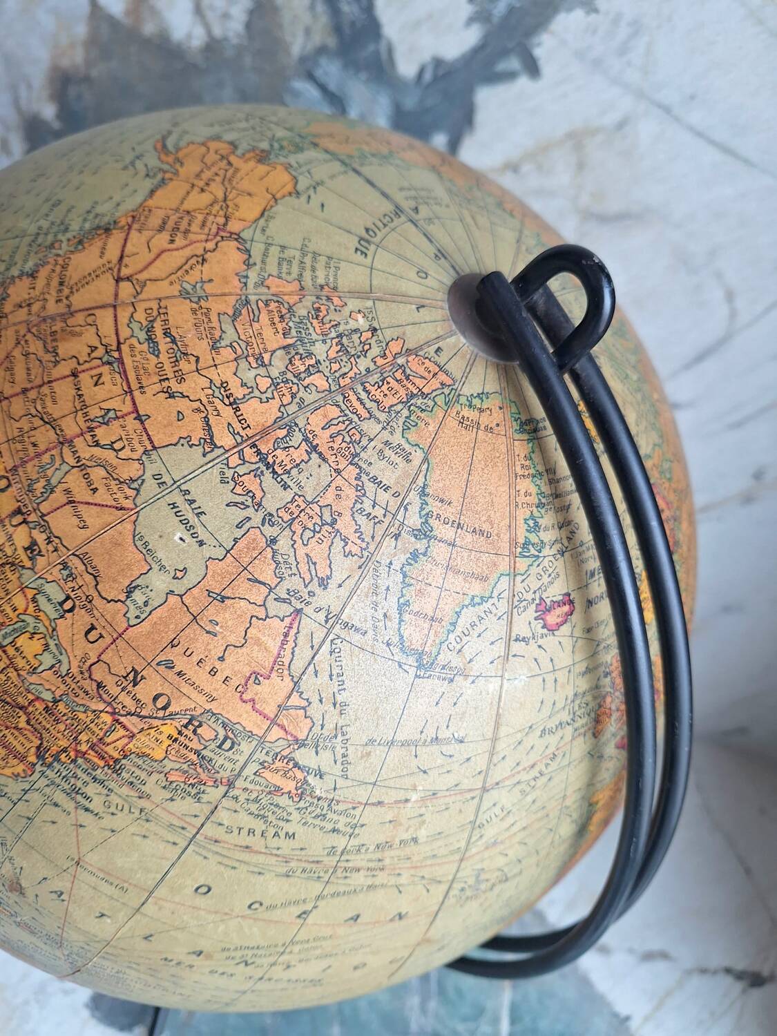 Vintage world map, old illuminated planisphere, terrestrial globe